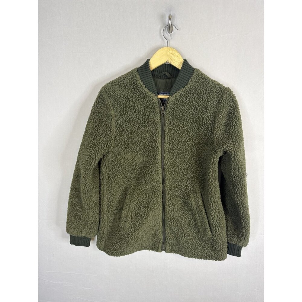 Abercrombie & Fitch Sherpa Fleece Bomber Jacket Womens XS Green